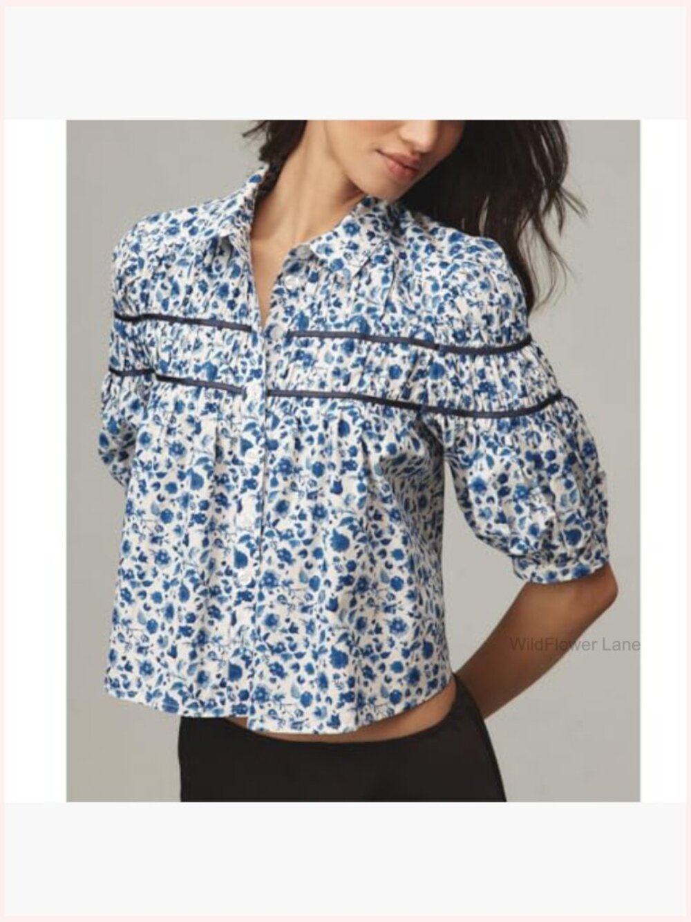 Women's Puff Sleeve Floral Peplum Crop Top Y2k Button Down Blouse - Picture 2 of 4